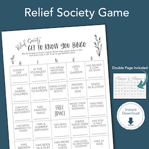 RELIEF SOCIETY Activity Game, Activity Printable Bingo, Get to Know You Printable, LDS Printable Game Idea, Church of Jesus Christ 2022