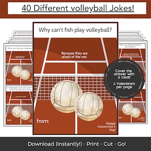 Volleyball druckbare Valentinstagskarten für Kinder, Sofort-Download Kinder-Valentinstagskarten, Klassenzimmer-Valentinstag, lustige Valentinstag-Karte für Kinder