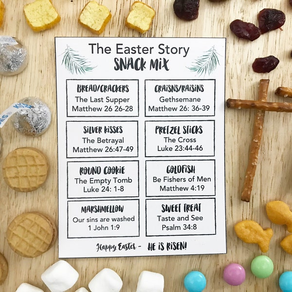 Easter Story Snack Mix, Easter Printable, Ressurection Story Instant Download, Christian Easter Story Treat Gift Tag, Bible Scriptures Treat