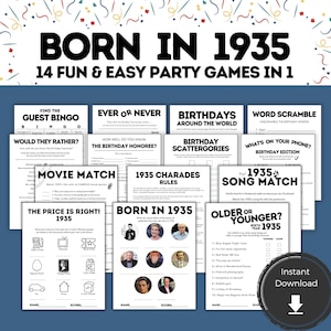 90th Birthday Party Games, Printable Birthday Games, Grandpa or Grandma Birthday Printable Games, 90th Birthday Ideas for Him or Her