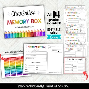Kids Keepsake Journal, EDITABLE School Memory Book, Back to School Printable, Memory Journal, School Memories, School Memory Box