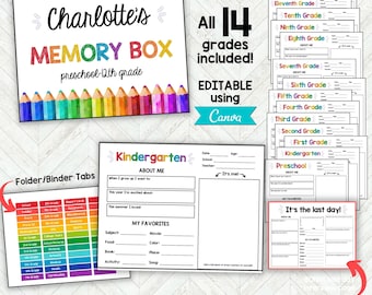 Kids Keepsake Journal, EDITABLE School Memory Book, Back to School Printable, Memory Journal, School Memories, School Memory Box