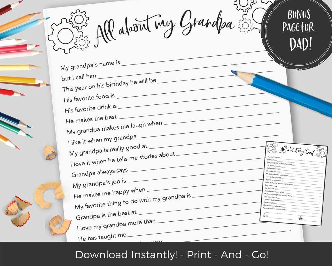 Printable All About My Grandpa Questions Template Papa | Etsy