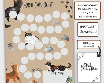 Cat Reward Chart for Kids Behavior Chart Printable, Chore Chart Toddlers, PDF Instant Download Toddler Sticker Chart, Kids Chart
