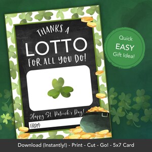 Porta carte regalo per il giorno di San Patrizio, regalo di San Patrizio stampabile, regalo di ringraziamento per insegnante, regalo per vicino o idea regalo per dipendente