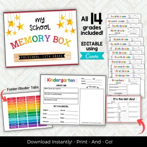 Kids Keepsake Journal, EDITABLE School Memory Book, Back to School Printable, Memory Journal, School Memories, School Memory Box