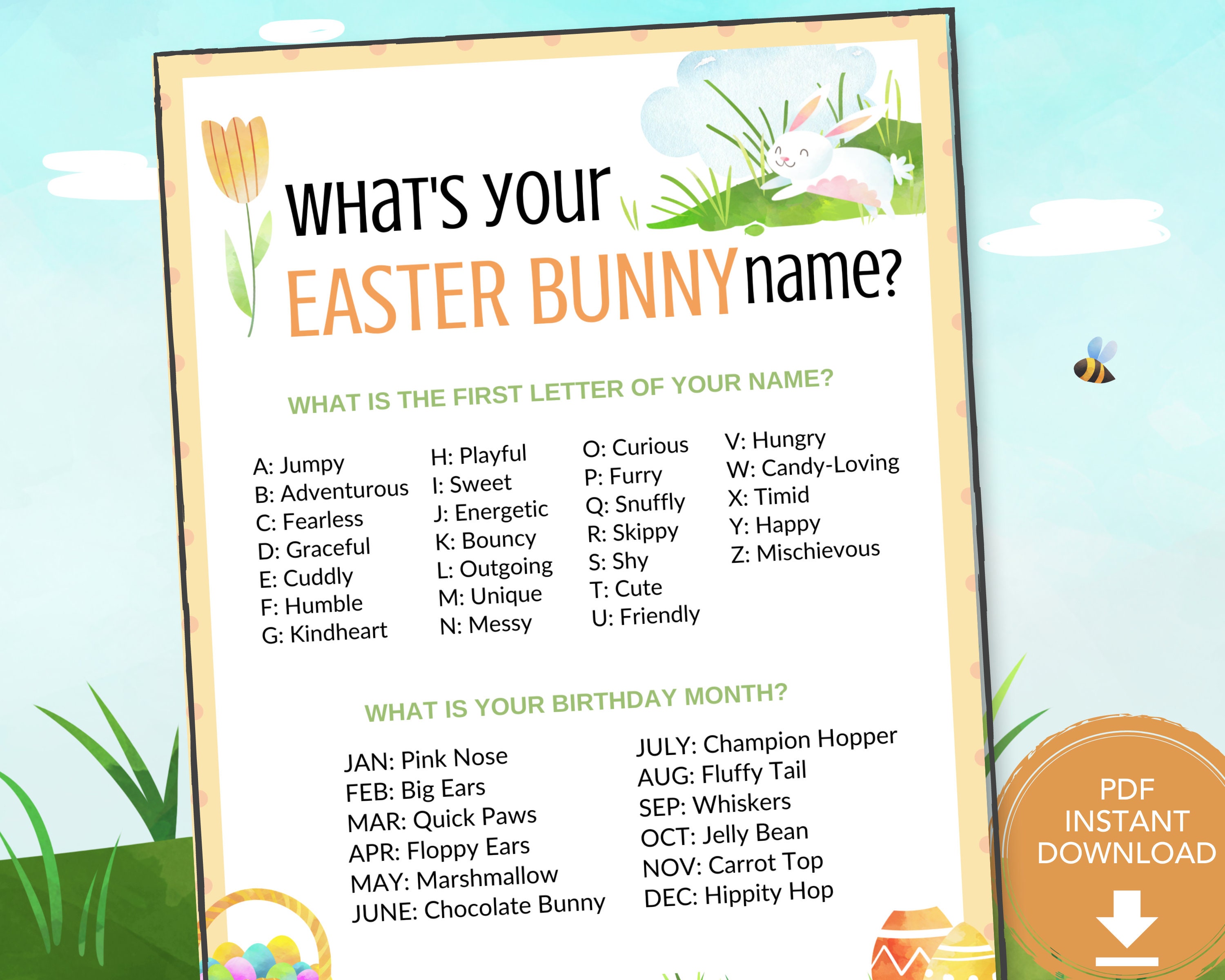 Whats Your Easter Bunny Name Easter Game Easter Printable Etsy