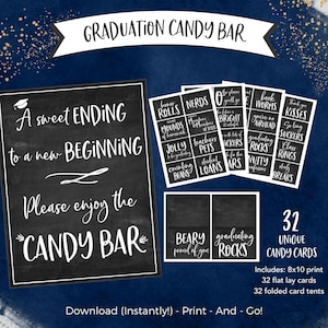 Abschlussfeier druckbare Candy Bar, High School, Mittelschule oder College Abschlussfeier Ideen, bestandene Party 2025, Abschlussfeier Essen