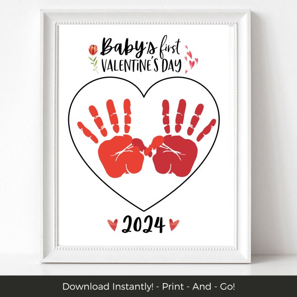 Babys First Valentines Day, Printable Valentine Baby Handprint Art, Baby Keepsake, My First Valentines Day Craft, Handprint Keepsake