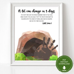 Easter He is Risen Kids Bible Activities, Easter Handprint Art for Kids or Preschool and Toddler Activities, Bible Verse Christian Crafts