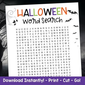 Halloween Word Search for Kids, Halloween Printables, Word Search Printable, Halloween Party Games for Adults or Teens, Instant Download