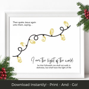 Schrift Fingerabdruck Weihnachtshandwerk DIY, Babys erstes Weihnachtskleinkind Weihnachtsandenken, Licht der Welt christliches Bibel-Vers-Handwerk
