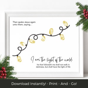 Scripture Fingerprint Christmas Craft DIY, Baby's First Christmas Toddler Christmas Keepsake, Light of the World Christian Bible Verse Craft