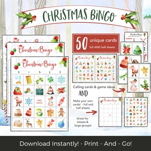 Tarjetas de bingo navideñas, paquete de juegos navideños imprimibles, juegos de fiesta navideña, juegos navideños Zoom para familias, actividad divertida navideña
