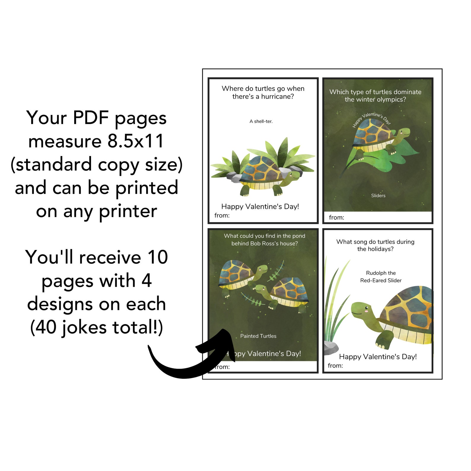 Turtles Valentine Printable, Valentines Day Card for Kids Classroom ...
