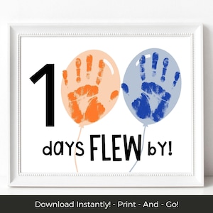 100 Days Flew By Handprint Art Printable, 100 Days of School Activity, 100th Day of School Handprint Craft, Preschool Handprint Keepsake
