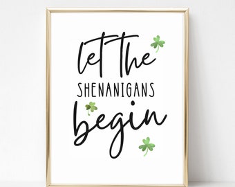 Irish Shenanigans St Patricks Day Wall Art Printable Decor, Saint Patricks Day Printable Wall Art, Lucky Charm Instant Download Wall Art