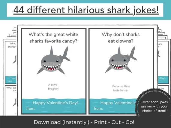 photo Shark Puns For Valentine's Day shark valentine cards printable jokes shark valentine for kids shark valentines instant download ocean valentines day card boys valentine