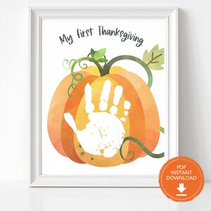 Fall Handprint Art, Thanksgiving Printable Handprint Art Pumpkin Craft Handprint Keepsake Thanksgiving Crafts for Kids Autumn Preschool Art