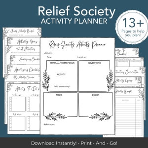RELIEF SOCIETY Activity Planning Sheets, Activity Planner Instant Download, Relief Society Planner, LDS Printable