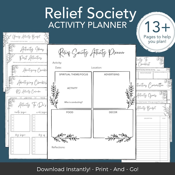 RELIEF SOCIETY Activity Planning Sheets, Activity Planner Instant Download, Relief Society Planner, LDS Printable