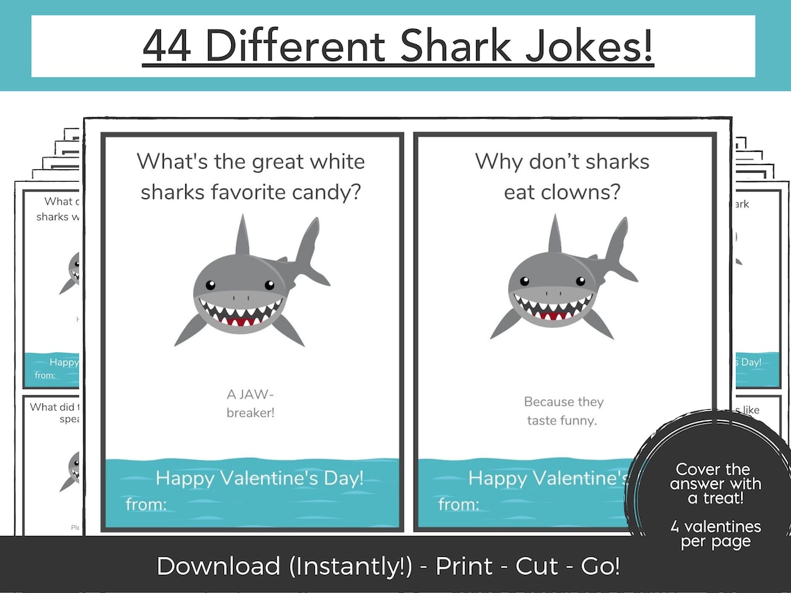 Shark Valentine Cards Printable Jokes Shark Valentine for - Etsy