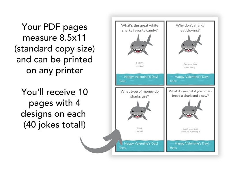 Shark Valentine Cards Printable Jokes Shark Valentine for - Etsy