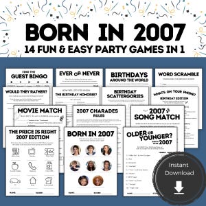 Printable 18th Birthday Games for Him or Her, 18th Birthday Ideas, Born in 2007, 18th Birthday Party Game, 18th Birthday for Men Women