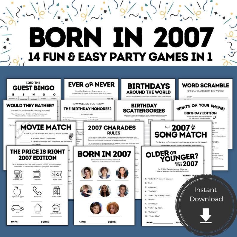 Jeux à imprimer pour son 18e anniversaire, idées pour son 18e anniversaire, né en 2007, jeu de fête pour son 18e anniversaire, 18e anniversaire pour homme et femme image 1
