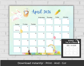 April 2026 Calendar, Kids Calendar Printable, Calendar 2026, Monthly Calendar Printable 2026, Wall Calendar 2026 Calendar Printable