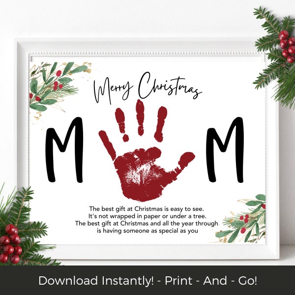Printable New Mom Gift, Kids Christmas Craft, Baby Handprint Christmas Keepsake, Baby's First Christmas Gift for Mom, Activity for Toddlers