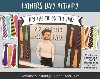 Fathers Day Game, Pin the Tie on the Dad, Fathers Day Personalized Game, Fathers Day BBQ, Fathers Day Party, Happy Fathers Day Activity