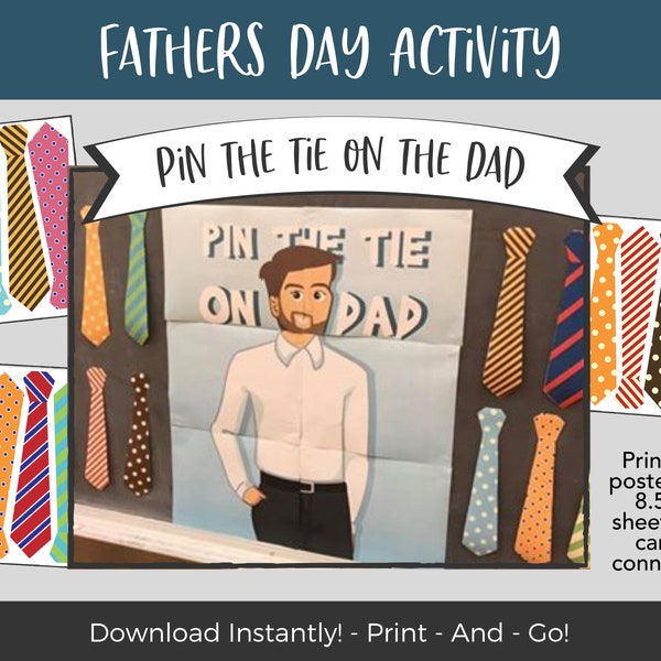 Fathers Day Game, Pin the Tie on the Dad, Fathers Day Personalized Game, Fathers Day BBQ, Fathers Day Party, Happy Fathers Day Activity