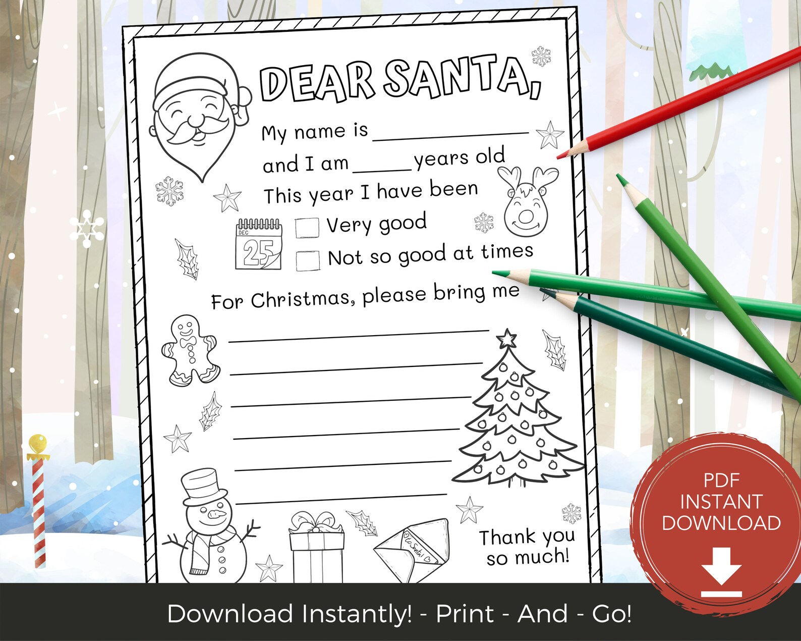 Letter to Santa Printable Santa Letter Coloring Page Santa - Etsy