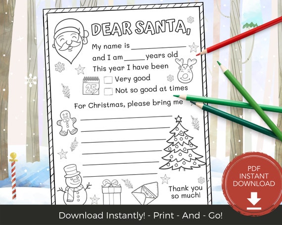 Letter to Santa Printable Santa Letter Coloring Page Santa - Etsy