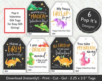 Dragon Valentine Gift Tag, Printable Classroom Valentine Card for Kids Class, Girl or Boy Valentines Treat Tag, Easy Valentine Gift Idea