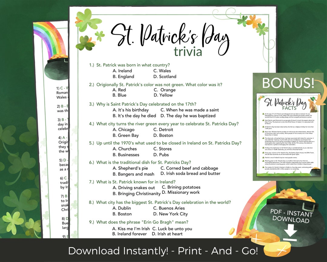 St Patricks Day Trivia St Patricks Day Game for Kids Class