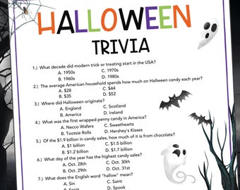 Halloween Trivia Game Printable, Halloween Party Games for Kids and Adults, Easy Halloween Games for Classroom, Instant Download Activities