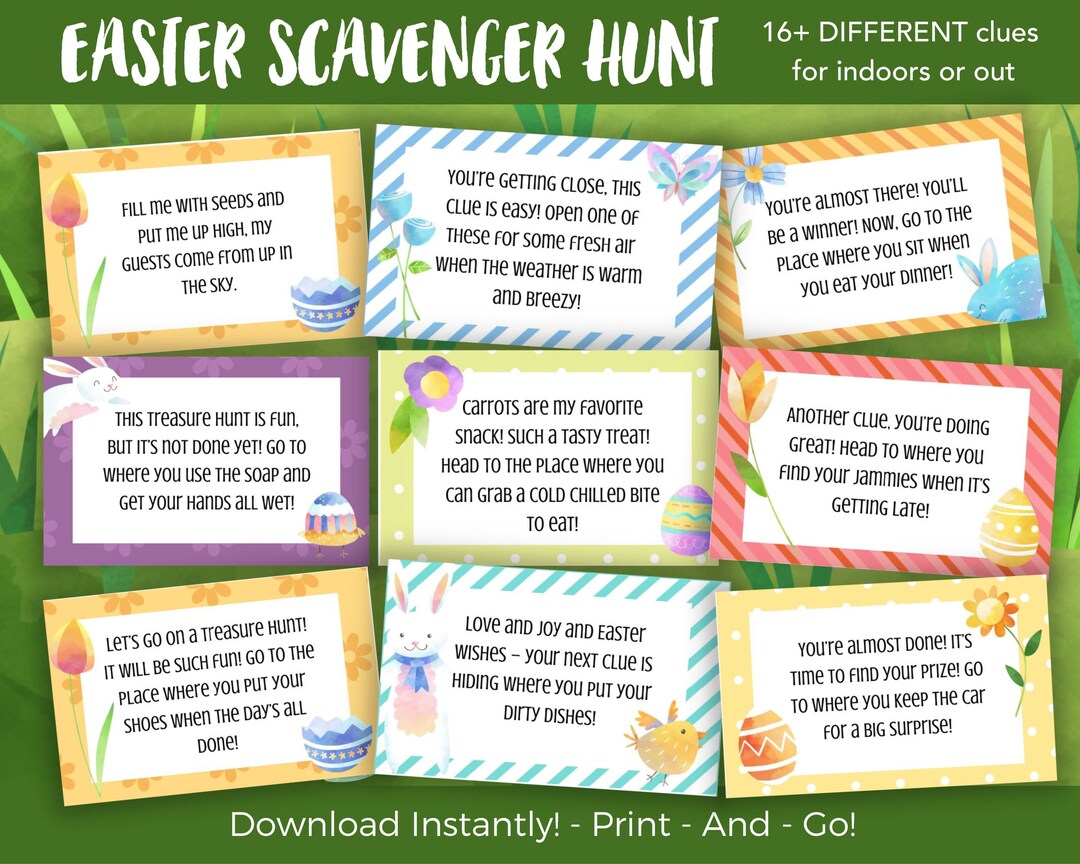 Easter Scavenger Hunt Clues Easter Printable Treasure Hunt Etsy