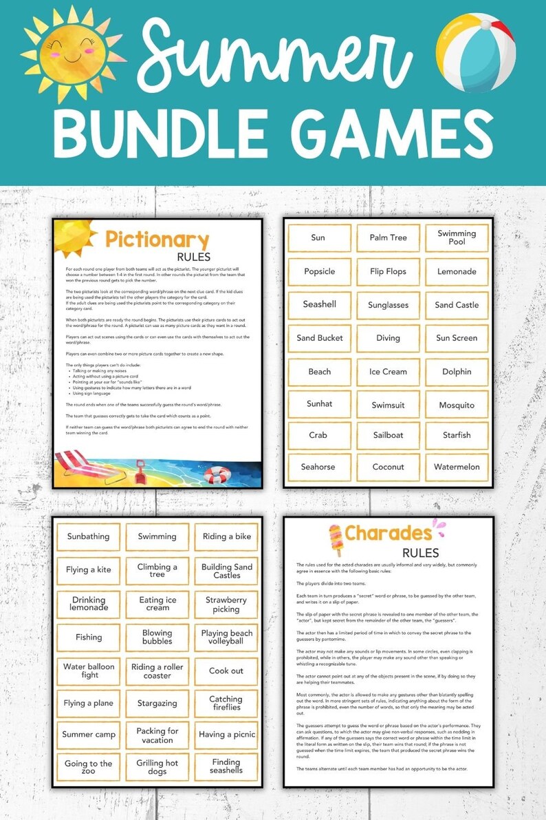 Charades Printable Game for Kids, Family Games for Outdoor and Indoor ...