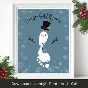 Snowman Footprint Christmas Craft DIY , Baby's First Christmas, Toddler Christmas Keepsake, Baby Handprint Printable Christmas Card Gift