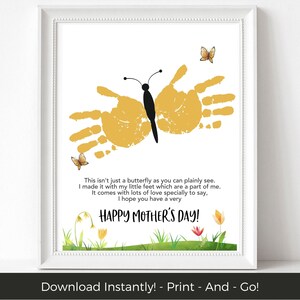 Mothers Day Handprint Printable Kids Art, Butterfly Handprint Crafts, Family Handprint Art, Spring Toddler Activity, Handprint Keepsake