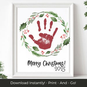 Kranz Handabdruck Kinder Weihnachtshandwerk, Babys erstes Weihnachten, Kleinkind Weihnachtsandenken, Baby Handabdruck, Kinder Weihnachtskarte druckbar