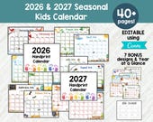 2026 2027 Calendar, Kids Calendar Printable, Monthly Calendar Printable 2026 2027, Wall Calendar 2026 2027 Calendar Printable Class Calendar
