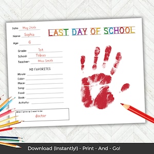 Last Day of School Craft Printable Keepsake, End of School Year Questionnaire, Year in Review Interview, Handprint Art, Last Day Activity