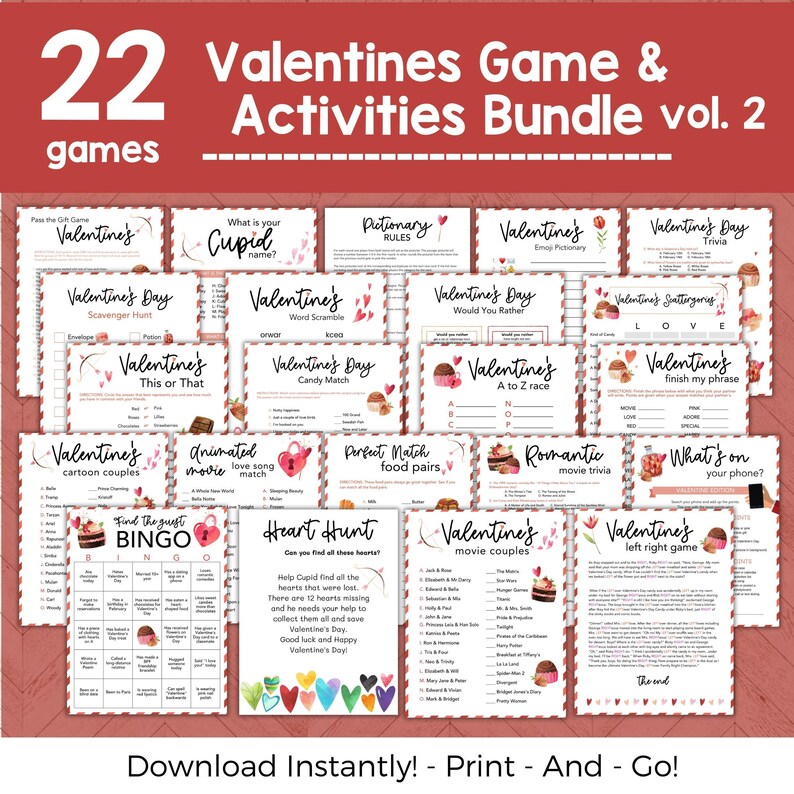 Printable Valentines Day Game BUNDLE, Printable Valentine Game ...