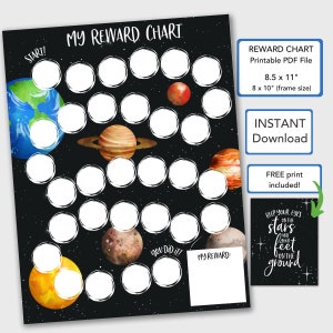 Outer Space beloningsgrafiek voor kinderen gedragsgrafiek afdrukbaar, karweigrafiek peuters, pdf Instant Download stickerkaart peuter, kindergrafiek