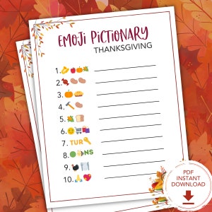 Thanksgiving Emoji Game, Printable Thanksgiving Games Families, Emoji Quiz, Thanksgiving Printable Games for Kids, Thanksgiving Party Games