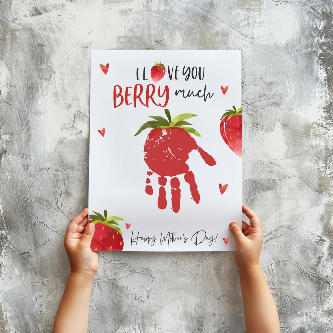 Strawberry Handprint, Printable Mothers Day Keepsake, Grandma Mothers Day Handprint Art Craft ...