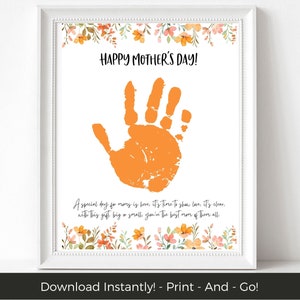 Gedicht Handabdruck Handwerk Karte Geschenk für Mama, Vorschule druckbare Handabdruck Muttertags Karte, Baby Handabdruck Kunst, Muttertagsaktivitäten für Kinder